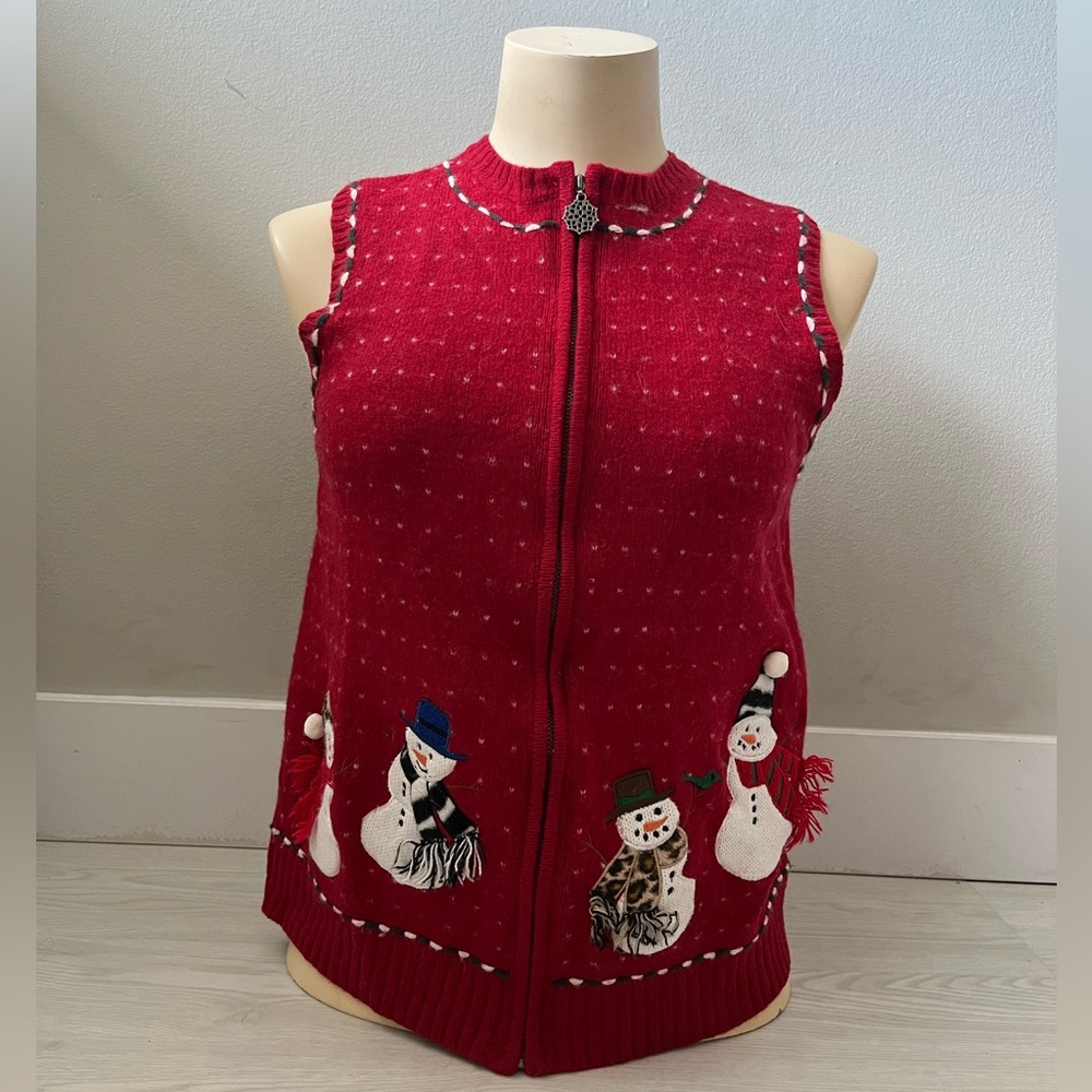 100% wool red vest with snowmen and snowflake zipper size S / M Charter Club